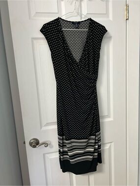 Chaps Black and White Polka Dot Midi Dress